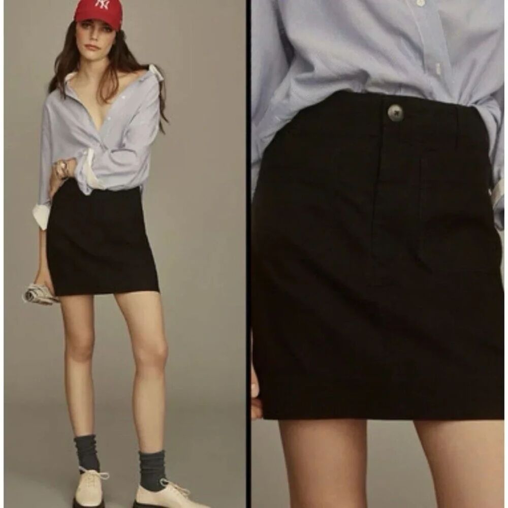 Maeve The Colette Skirt L Women’s Anthropologie Black Linen Blend Mini Stretch